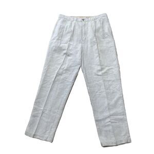 Geoffrey Beene 100% Linen Pleated Pants Men 36S Beige Cuff VTG 90s Money Grunge*